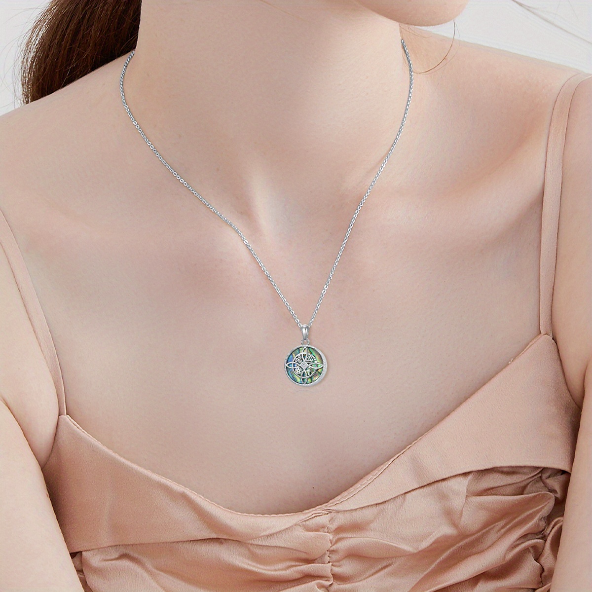 925 Sterling Silver Witches Knot Urn Necklace with Abalone Shell